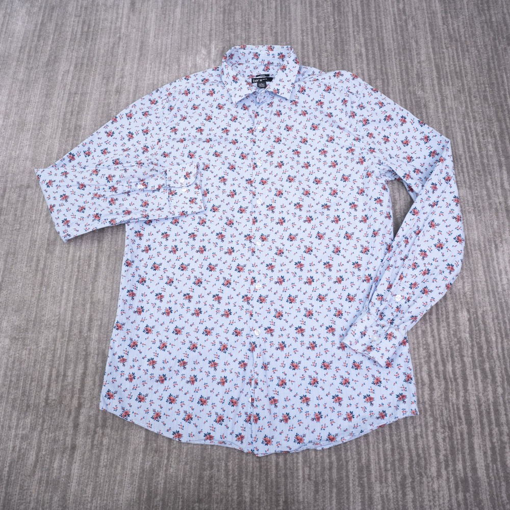 Bar III Button Down Shirt Mens L Blue Floral Slim Fit Excellent Long Sleeve